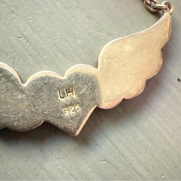 Lois Hill 925 Sterling Silver Toggle Chainlink Heart Angel-wing Pendant Necklace - Picture 8 of 8